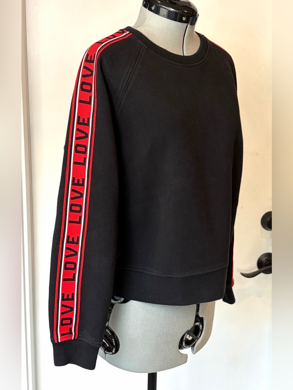 Maje Crewneck Sweatshirt, black, Red 'LOVE' Sleeve Stripes, S,  EUC